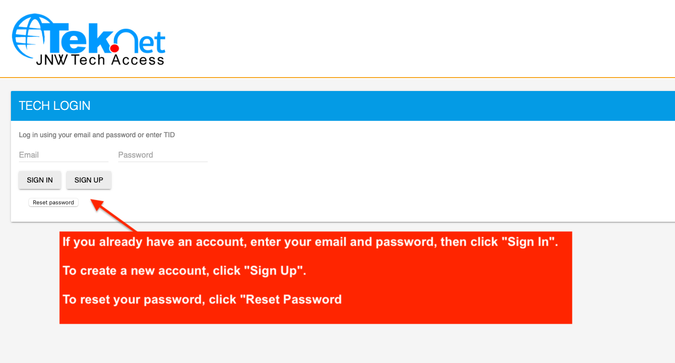 Login page